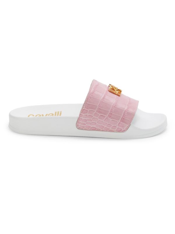 Cavalli Class by Roberto Cavalli Cros-Embossed Leather Pool Slides